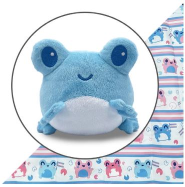 Plushie Tote Bag White Transgender Pride Tote Bag and Blue Frog Plushie